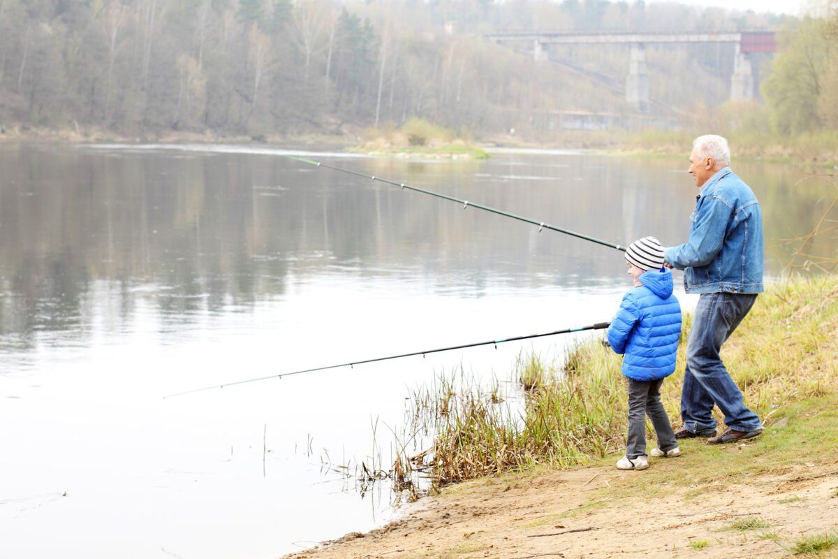 Improve Posture Man fishing with grandson